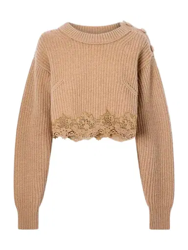 Chloé Lace-trimmed Wool And Cashmere-blend Sweater | Thumbnail 1 Chloé Lace-trimmed Wool And Cashmere-blend Sweater | Thumbnail 1