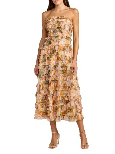Mac Duggal Women's Ruffled Strapless Maxi Dress - Gold Multi - Size 14 | Thumbnail 1 Mac Duggal Women's Ruffled Strapless Maxi Dress - Gold Multi - Size 14 | Thumbnail 1