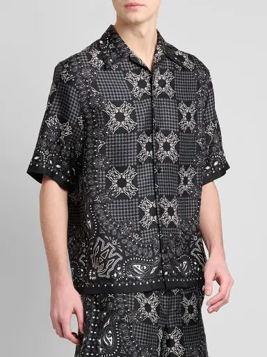AMIRI Men's Printed Logo Monogram Silk Shirt - Black - Size XS | Thumbnail 4 AMIRI Men's Printed Logo Monogram Silk Shirt - Black - Size XS | Thumbnail 4