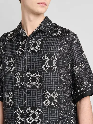AMIRI Men's Printed Logo Monogram Silk Shirt - Black - Size XS | Thumbnail 5 AMIRI Men's Printed Logo Monogram Silk Shirt - Black - Size XS | Thumbnail 5