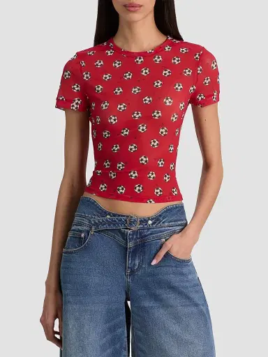 Alice + Olivia Women's Tess Soccer-Print T-Shirt - Gold Hibiscus - Size XL | Thumbnail 4 Alice + Olivia Women's Tess Soccer-Print T-Shirt - Gold Hibiscus - Size XL | Thumbnail 4