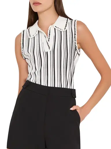 Milly Women's Kaya Stripe Sleeveless Polo Top | Thumbnail 4 Milly Women's Kaya Stripe Sleeveless Polo Top | Thumbnail 4