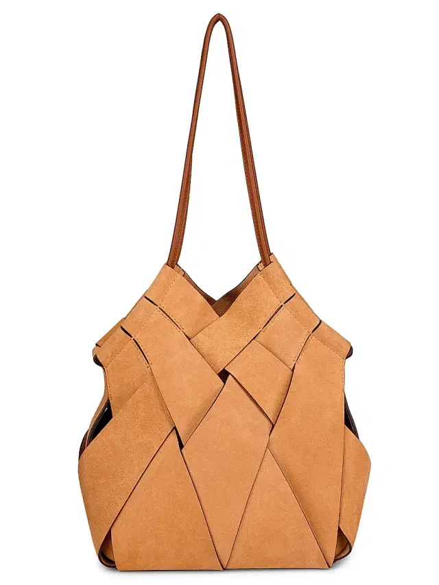 Women's Charlotte Basket-Weave Suede Tote Bag - Apricot Women's Charlotte Basket-Weave Suede Tote Bag - Apricot