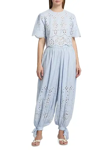 Hemant & Nandita Women's Eyelet Cotton-Blend Top - Stripes | Thumbnail 2 Hemant & Nandita Women's Eyelet Cotton-Blend Top - Stripes | Thumbnail 2