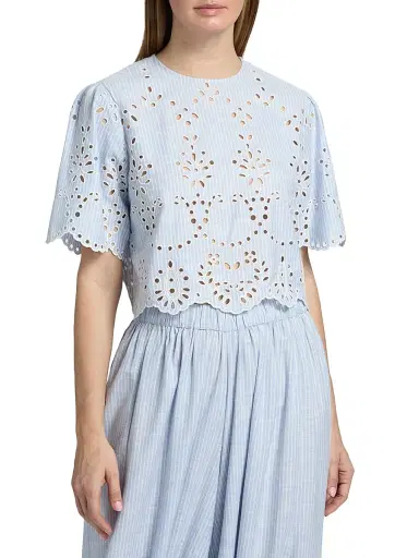 Hemant & Nandita Women's Eyelet Cotton-Blend Top - Stripes | Thumbnail 3 Hemant & Nandita Women's Eyelet Cotton-Blend Top - Stripes | Thumbnail 3