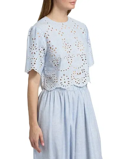 Hemant & Nandita Women's Eyelet Cotton-Blend Top - Stripes | Thumbnail 4 Hemant & Nandita Women's Eyelet Cotton-Blend Top - Stripes | Thumbnail 4
