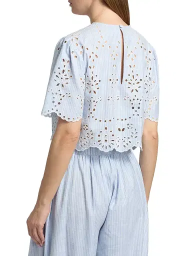 Hemant & Nandita Women's Eyelet Cotton-Blend Top - Stripes | Thumbnail 5 Hemant & Nandita Women's Eyelet Cotton-Blend Top - Stripes | Thumbnail 5