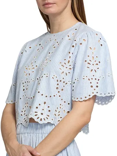 Hemant & Nandita Women's Eyelet Cotton-Blend Top - Stripes | Thumbnail 6 Hemant & Nandita Women's Eyelet Cotton-Blend Top - Stripes | Thumbnail 6
