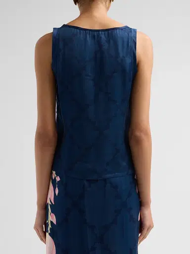 VERANDAH Women's Ammama Argyle Satin Tank - Navy | Thumbnail 3 VERANDAH Women's Ammama Argyle Satin Tank - Navy | Thumbnail 3