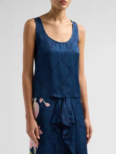 VERANDAH Women's Ammama Argyle Satin Tank - Navy | Thumbnail 4 VERANDAH Women's Ammama Argyle Satin Tank - Navy | Thumbnail 4