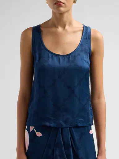VERANDAH Women's Ammama Argyle Satin Tank - Navy | Thumbnail 5 VERANDAH Women's Ammama Argyle Satin Tank - Navy | Thumbnail 5