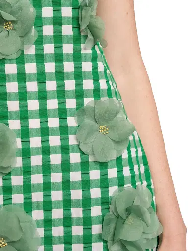 Frances Valentine Women's Origami 3D Floral Appliqué Gingham Midi-Dress - Green Oyster - Size 28 | Thumbnail 4 Frances Valentine Women's Origami 3D Floral Appliqué Gingham Midi-Dress - Green Oyster - Size 28 | Thumbnail 4