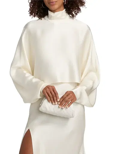 LAPOINTE Women's Satin Caftan Crop Top - Cream | Thumbnail 3 LAPOINTE Women's Satin Caftan Crop Top - Cream | Thumbnail 3