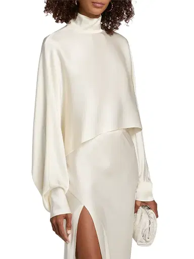 LAPOINTE Women's Satin Caftan Crop Top - Cream | Thumbnail 4 LAPOINTE Women's Satin Caftan Crop Top - Cream | Thumbnail 4