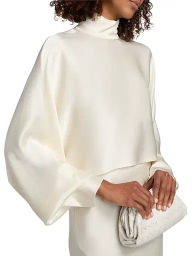 LAPOINTE Women's Satin Caftan Crop Top - Cream | Thumbnail 6 LAPOINTE Women's Satin Caftan Crop Top - Cream | Thumbnail 6