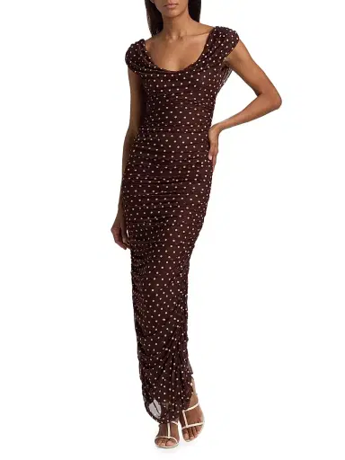 BLACK HALO Women's Evangeline Polka Dot Maxi Dress - Cocoa Dot | Thumbnail 2 BLACK HALO Women's Evangeline Polka Dot Maxi Dress - Cocoa Dot | Thumbnail 2