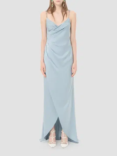 Valentino Garavani Women's Long Dress in Embroidered Cady Satin - Azure Silver - Size 2 | Thumbnail 2 Valentino Garavani Women's Long Dress in Embroidered Cady Satin - Azure Silver - Size 2 | Thumbnail 2