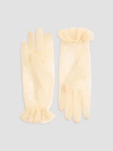Valentino Garavani Women's VLogo Signature Lace Gloves - Butter Gold - Size 6 | Thumbnail 2 Valentino Garavani Women's VLogo Signature Lace Gloves - Butter Gold - Size 6 | Thumbnail 2