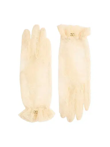 Valentino Garavani Women's VLogo Signature Lace Gloves - Butter Gold - Size 6 | Thumbnail 1 Valentino Garavani Women's VLogo Signature Lace Gloves - Butter Gold - Size 6 | Thumbnail 1