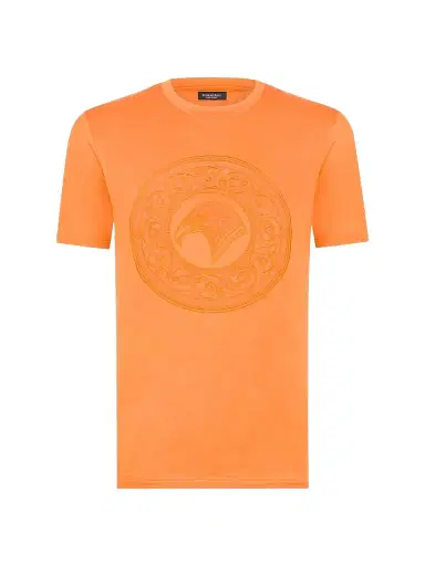 Stefano Ricci Men's Eagle Embroidered Logo T-Shirt - Mango Yellow | Thumbnail 1 Stefano Ricci Men's Eagle Embroidered Logo T-Shirt - Mango Yellow | Thumbnail 1