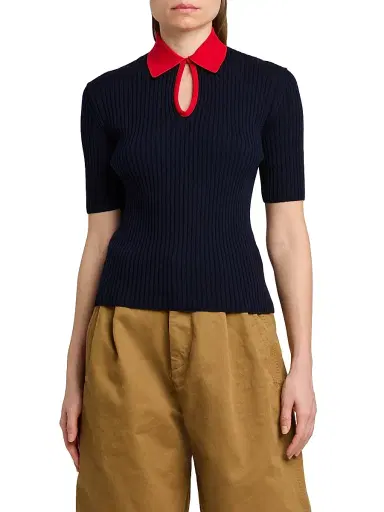 Jil Sander Women's Rib-Knit Wool Polo Shirt - Pencil Blue - Size 10 | Thumbnail 3 Jil Sander Women's Rib-Knit Wool Polo Shirt - Pencil Blue - Size 10 | Thumbnail 3