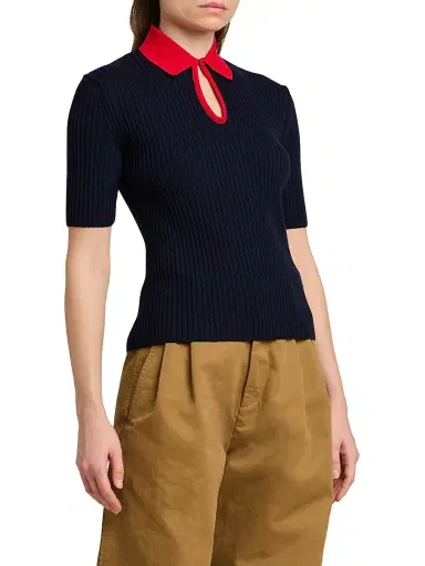 Jil Sander Women's Rib-Knit Wool Polo Shirt - Pencil Blue - Size 10 | Thumbnail 4 Jil Sander Women's Rib-Knit Wool Polo Shirt - Pencil Blue - Size 10 | Thumbnail 4