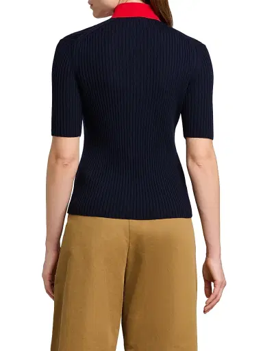 Jil Sander Women's Rib-Knit Wool Polo Shirt - Pencil Blue - Size 10 | Thumbnail 5 Jil Sander Women's Rib-Knit Wool Polo Shirt - Pencil Blue - Size 10 | Thumbnail 5