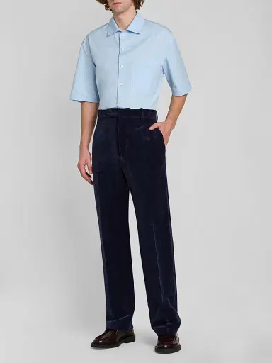 Jil Sander Men's Embroidered Logo Cotton Poplin Short-Sleeve Button-Front Shirt - Powder Blue | Thumbnail 2 Jil Sander Men's Embroidered Logo Cotton Poplin Short-Sleeve Button-Front Shirt - Powder Blue | Thumbnail 2