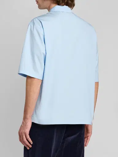 Jil Sander Men's Embroidered Logo Cotton Poplin Short-Sleeve Button-Front Shirt - Powder Blue | Thumbnail 3 Jil Sander Men's Embroidered Logo Cotton Poplin Short-Sleeve Button-Front Shirt - Powder Blue | Thumbnail 3