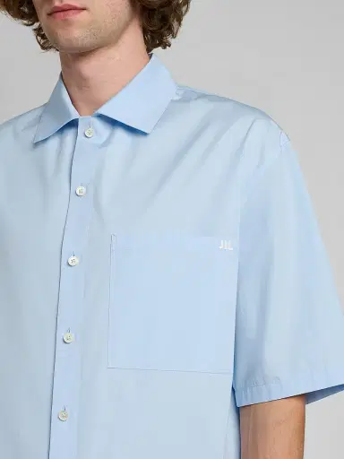 Jil Sander Men's Embroidered Logo Cotton Poplin Short-Sleeve Button-Front Shirt - Powder Blue | Thumbnail 5 Jil Sander Men's Embroidered Logo Cotton Poplin Short-Sleeve Button-Front Shirt - Powder Blue | Thumbnail 5
