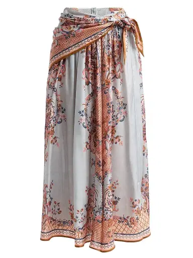 Zimmermann Women's Aster Scarf Midi Skirt - Blue Paisley Floral | Thumbnail 1 Zimmermann Women's Aster Scarf Midi Skirt - Blue Paisley Floral | Thumbnail 1