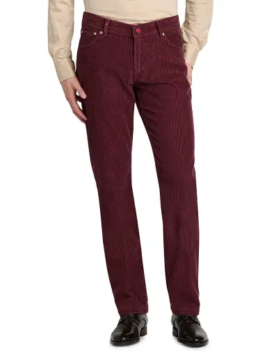 Kiton Men's Cotton-Blend Corduroy Slim-Fit Trousers - Plum - Size 36 | Thumbnail 3 Kiton Men's Cotton-Blend Corduroy Slim-Fit Trousers - Plum - Size 36 | Thumbnail 3