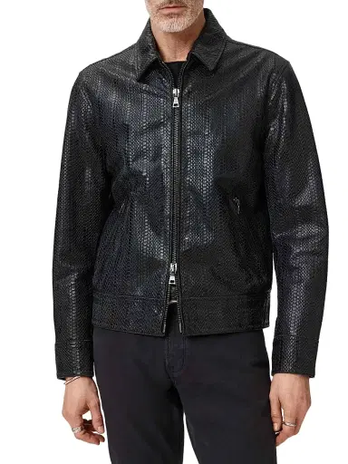 JOHN VARVATOS Men's Benjamin Snakeskin-Embossed Leather Jacket | Thumbnail 2 JOHN VARVATOS Men's Benjamin Snakeskin-Embossed Leather Jacket | Thumbnail 2