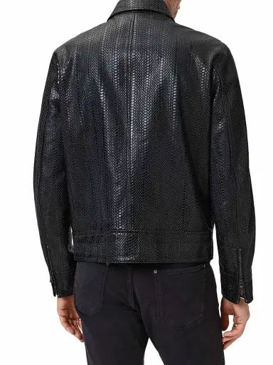 JOHN VARVATOS Men's Benjamin Snakeskin-Embossed Leather Jacket | Thumbnail 3 JOHN VARVATOS Men's Benjamin Snakeskin-Embossed Leather Jacket | Thumbnail 3