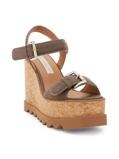 Stella McCartney Women's Sneakelyse 120MM Buckle Wedge Sandals - Dark Taupe | Thumbnail 2 Stella McCartney Women's Sneakelyse 120MM Buckle Wedge Sandals - Dark Taupe | Thumbnail 2