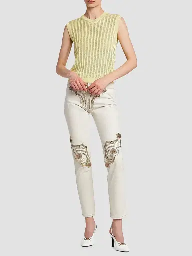 Versace Women's La Vacanza Mesh Rib-Knit Sweater Vest - Pale Yellow - Size 10 | Thumbnail 2 Versace Women's La Vacanza Mesh Rib-Knit Sweater Vest - Pale Yellow - Size 10 | Thumbnail 2