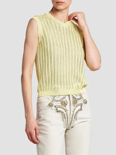 Versace Women's La Vacanza Mesh Rib-Knit Sweater Vest - Pale Yellow - Size 10 | Thumbnail 4 Versace Women's La Vacanza Mesh Rib-Knit Sweater Vest - Pale Yellow - Size 10 | Thumbnail 4