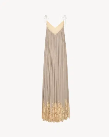 Yves Saint Laurent gathered dress in silk crepe muslin and lace | Thumbnail 3 Yves Saint Laurent gathered dress in silk crepe muslin and lace | Thumbnail 3