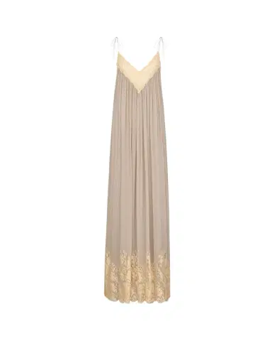 Yves Saint Laurent gathered dress in silk crepe muslin and lace | Thumbnail 1 Yves Saint Laurent gathered dress in silk crepe muslin and lace | Thumbnail 1