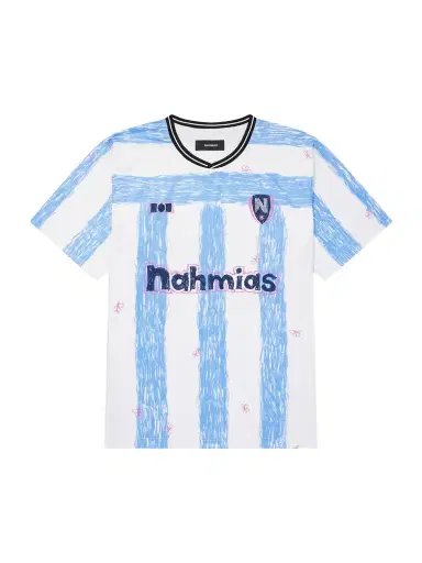 Nahmias Scribble Logo-Print Striped Jersey T-Shirt - Men | Thumbnail 1 Nahmias Scribble Logo-Print Striped Jersey T-Shirt - Men | Thumbnail 1
