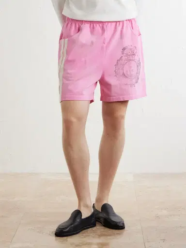 424 Straight-Leg Logo-Print Striped Cotton-Jersey Drawstring Shorts - Men | Thumbnail 3 424 Straight-Leg Logo-Print Striped Cotton-Jersey Drawstring Shorts - Men | Thumbnail 3