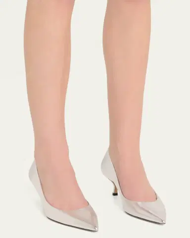 Stuart Weitzman Stuart Metallic Leather Kitten-Heel Pumps | Thumbnail 2 Stuart Weitzman Stuart Metallic Leather Kitten-Heel Pumps | Thumbnail 2
