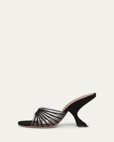 Amina Muaddi Mookie Suede PVC Comma-Heel Mules | Thumbnail 2 Amina Muaddi Mookie Suede PVC Comma-Heel Mules | Thumbnail 2