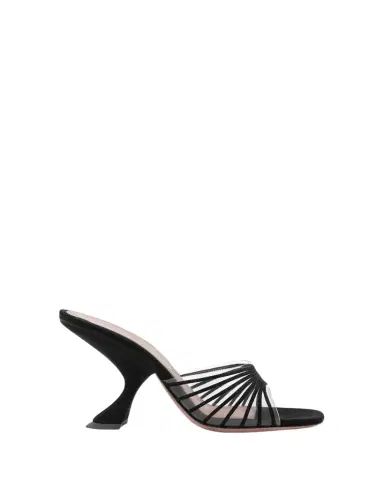 Amina Muaddi Mookie Suede PVC Comma-Heel Mules | Thumbnail 1 Amina Muaddi Mookie Suede PVC Comma-Heel Mules | Thumbnail 1