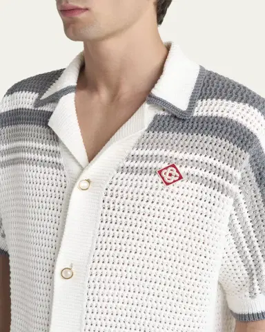 Casablanca Men's Cotton Crochet Short-Sleeve Tennis Shirt | Thumbnail 5 Casablanca Men's Cotton Crochet Short-Sleeve Tennis Shirt | Thumbnail 5