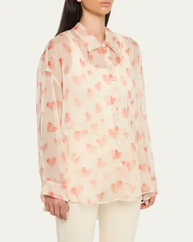R13 Pintuck Drop-Neck Heart-Print Silk Shirt | Thumbnail 4 R13 Pintuck Drop-Neck Heart-Print Silk Shirt | Thumbnail 4