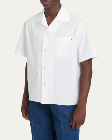 Valentino Garavani Men's Cotton Poplin Camp Shirt | Thumbnail 4 Valentino Garavani Men's Cotton Poplin Camp Shirt | Thumbnail 4