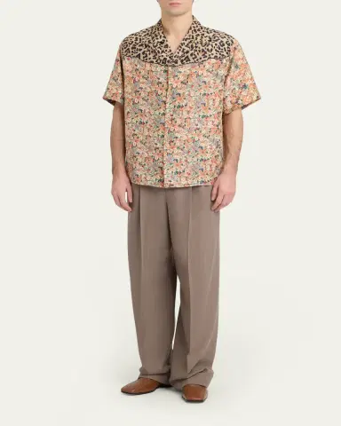 Valentino Garavani Men's Leopard Floral Silk Camp Shirt | Thumbnail 2 Valentino Garavani Men's Leopard Floral Silk Camp Shirt | Thumbnail 2