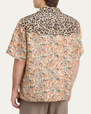 Valentino Garavani Men's Leopard Floral Silk Camp Shirt | Thumbnail 3 Valentino Garavani Men's Leopard Floral Silk Camp Shirt | Thumbnail 3
