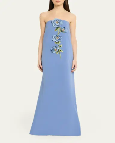 Lela Rose Peony Embroidered Strapless Crepe Gown | Thumbnail 2 Lela Rose Peony Embroidered Strapless Crepe Gown | Thumbnail 2